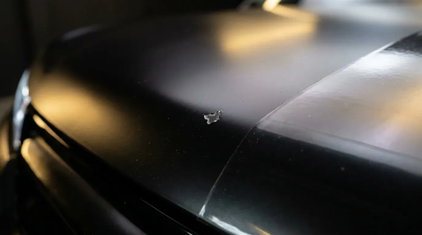 無膜石擊凹點對比（汽車包膜示意圖）